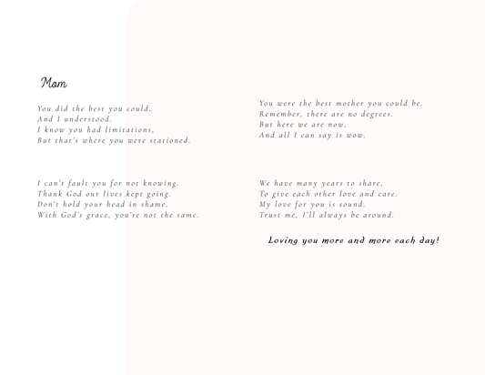I Understand — Daughter to Mother — Deep Tone (Physical Card)