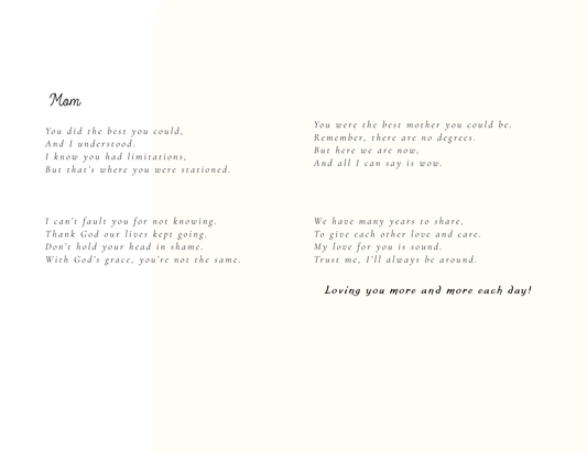 I Understand — Daughter to Mother — Light Tone (Physical Card)