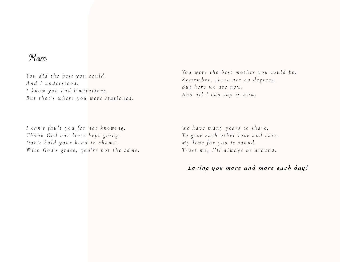 I Understand — Daughter to Mother — Deep Tone (Physical Card)